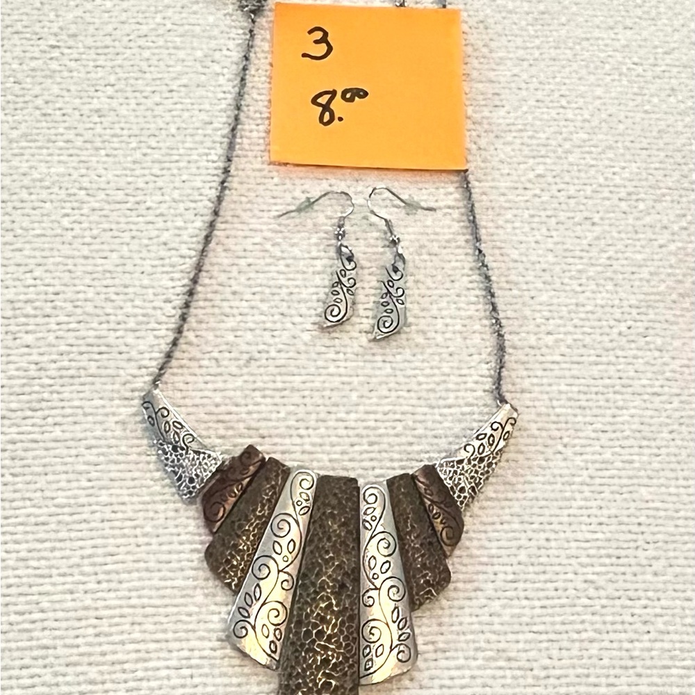 Elegant Silver, brass and copper Necklace and Earring Set